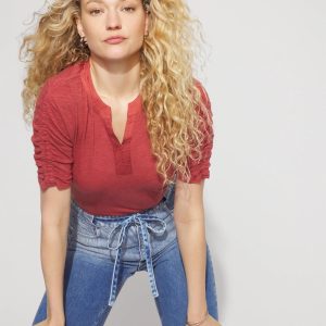 Ruched Sleeve Cotton + Modal Slub Tee