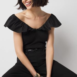 Petite Ruffle Poplin Knit Top