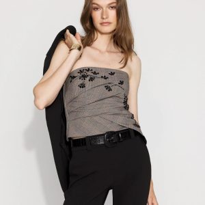 Petite Beaded + Plaid Draped Bustier