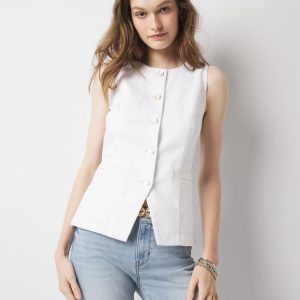 Denim Button Front Vest