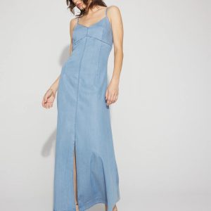 Petite Chain Detail Denim Maxi Dress