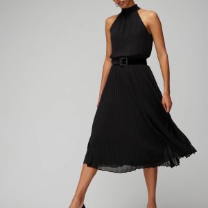 Pleated Halter Midi Dress
