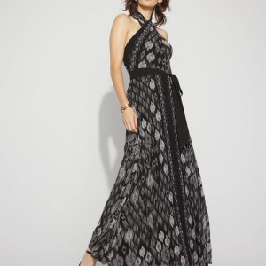 Petite Ikat Print Halter Maxi Dress