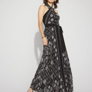 Petite Ikat Print Halter Maxi Dress