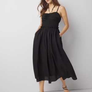 Cotton Poplin Halter Midi Dress