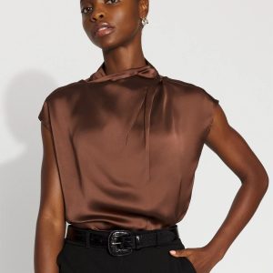 Satin Draped Sleeveless Blouse
