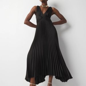 Satin Pleated Midi Dress
