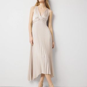 Petite Satin Pleated Midi Dress