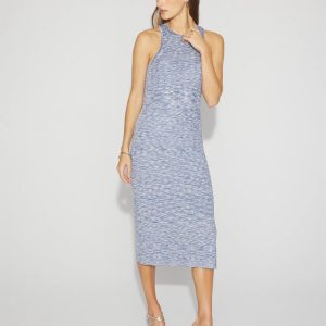 Space-Dye Ribbed Midi Dress with Lurex