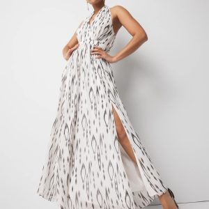 Petite Ikat Print + Lurex Maxi Halter Dress