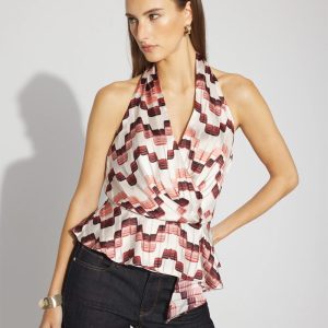 Petite Satin Surplice Halter Top