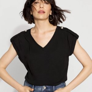 V-Neck Tee with Epaulets