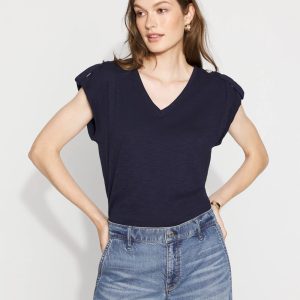 V-Neck Tee with Epaulets