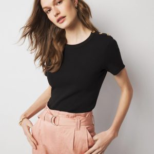 WHBM FORME™ Ribbed Stretch Button Shoulder Tee