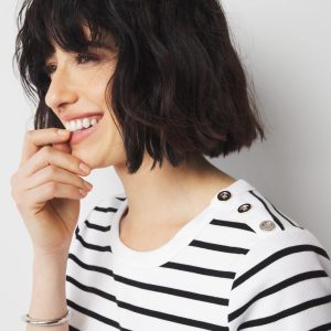 WHBM FORME™ Ribbed Stretch Button Shoulder Tee