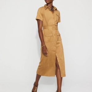 Faux Suede Shirt Dress