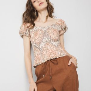 Puff-Sleeve Paisley Top