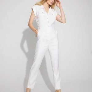 Petite Linen-Blend Short-Sleeve Utility Jumpsuit