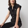 Linen-Blend Short-Sleeve Utility Jumpsuit