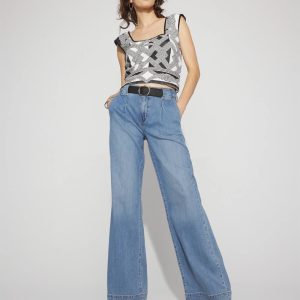 High-Rise Pleated + Belted Wide-Leg Jean