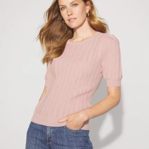 Pointelle Puff Sleeve Sweater