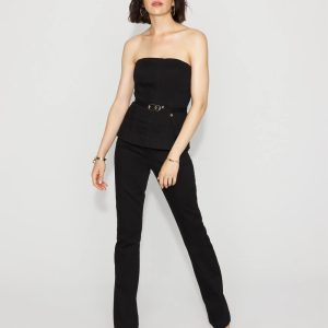 Petite Strapless Denim Boot Jumpsuit