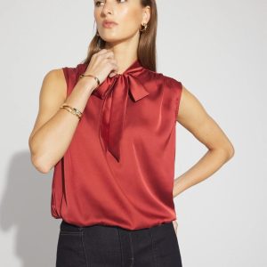 Bubble Hem Tie-Neck Shell