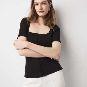 WHBM FORME™ Ribbed Stretch Button Tee