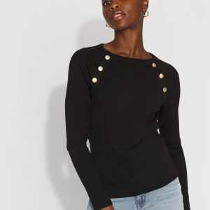 WHBM FORME™ Ribbed Stretch Button Long-Sleeve Tee