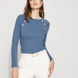 WHBM FORME™ Ribbed Stretch Button Long-Sleeve Tee
