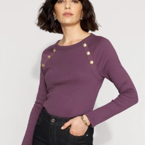 WHBM FORME™ Ribbed Stretch Button Long-Sleeve Tee