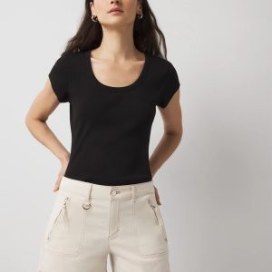 WHBMFORME™ Ribbed Stretch Scoop Neck Tee