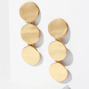Goldtone Wavy Disc Linear Earrings